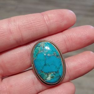 Stamped Turquoise and Silver Ring
